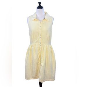 Cremieux Yellow and White Striped Seersucker Button Down Collar Dress size 14